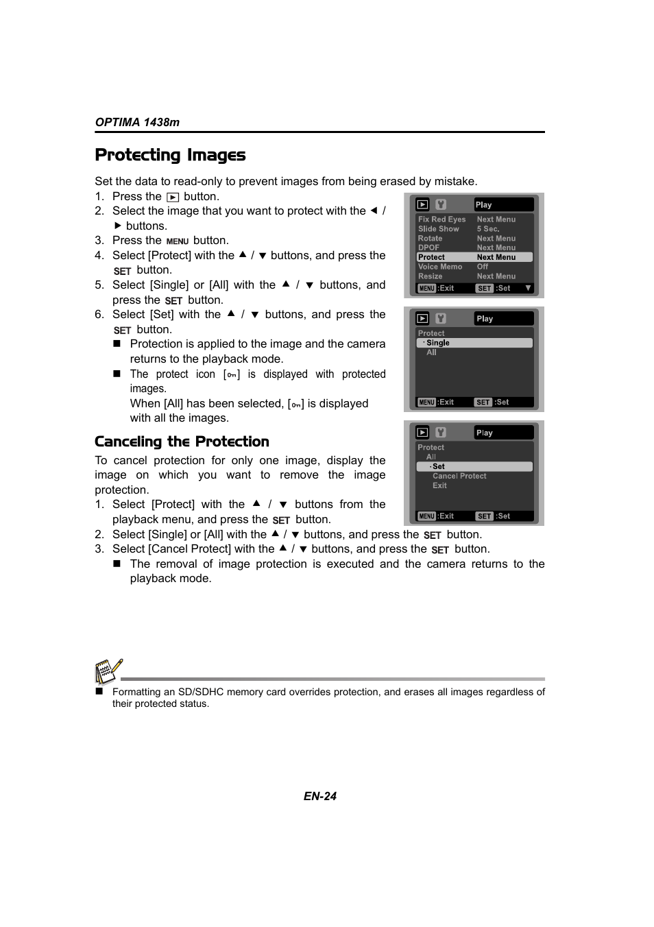 Protecting images, Canceling the protection | Panasonic 1438M User Manual | Page 25 / 44