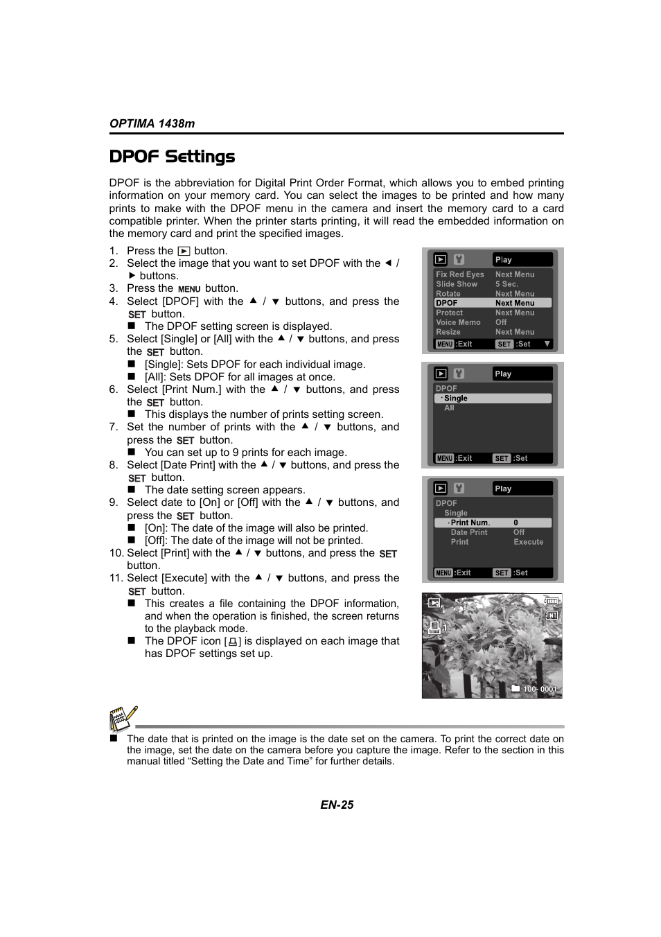 Dpof settings | Panasonic 1438M User Manual | Page 26 / 44