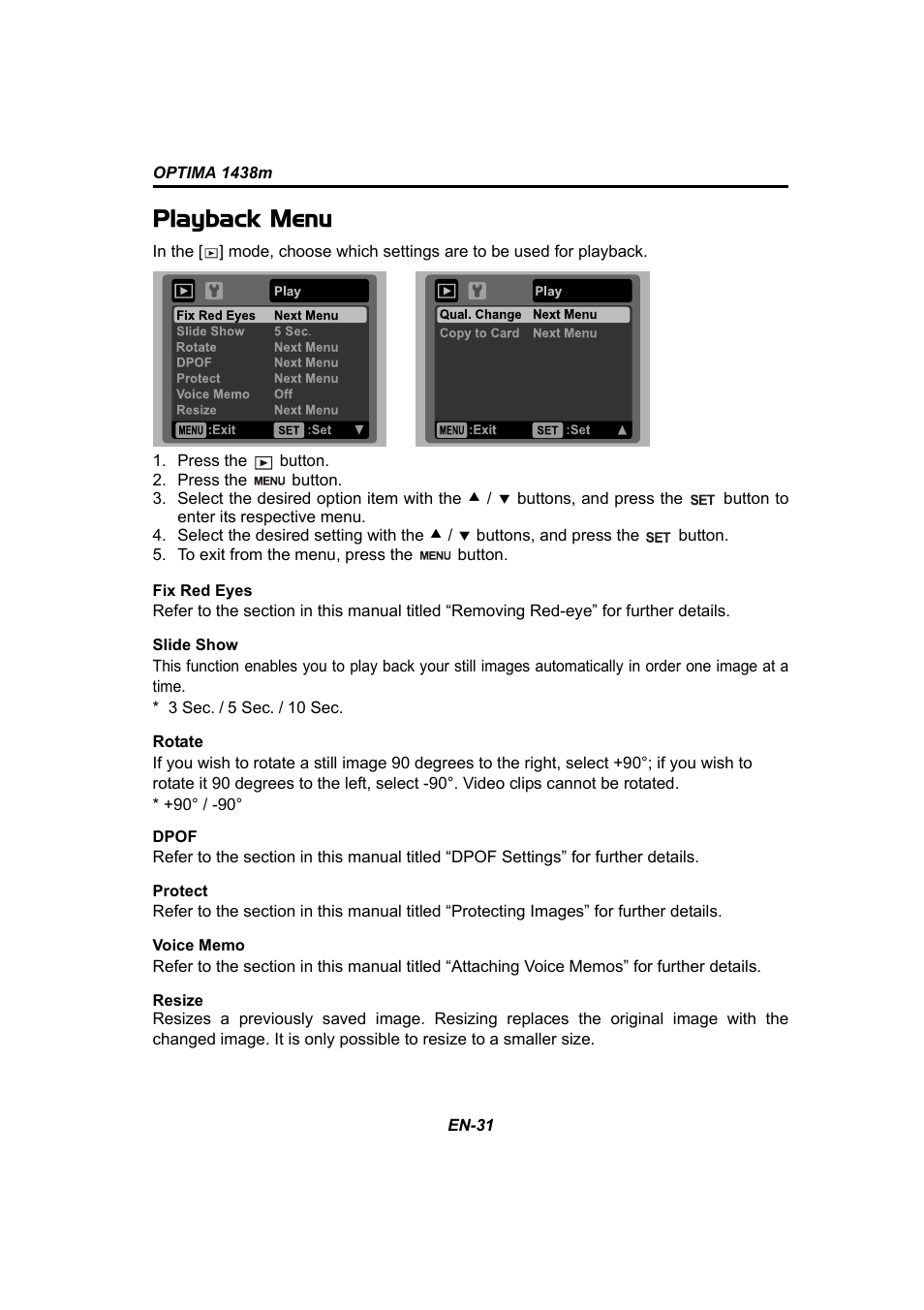 Playback menu | Panasonic 1438M User Manual | Page 32 / 44