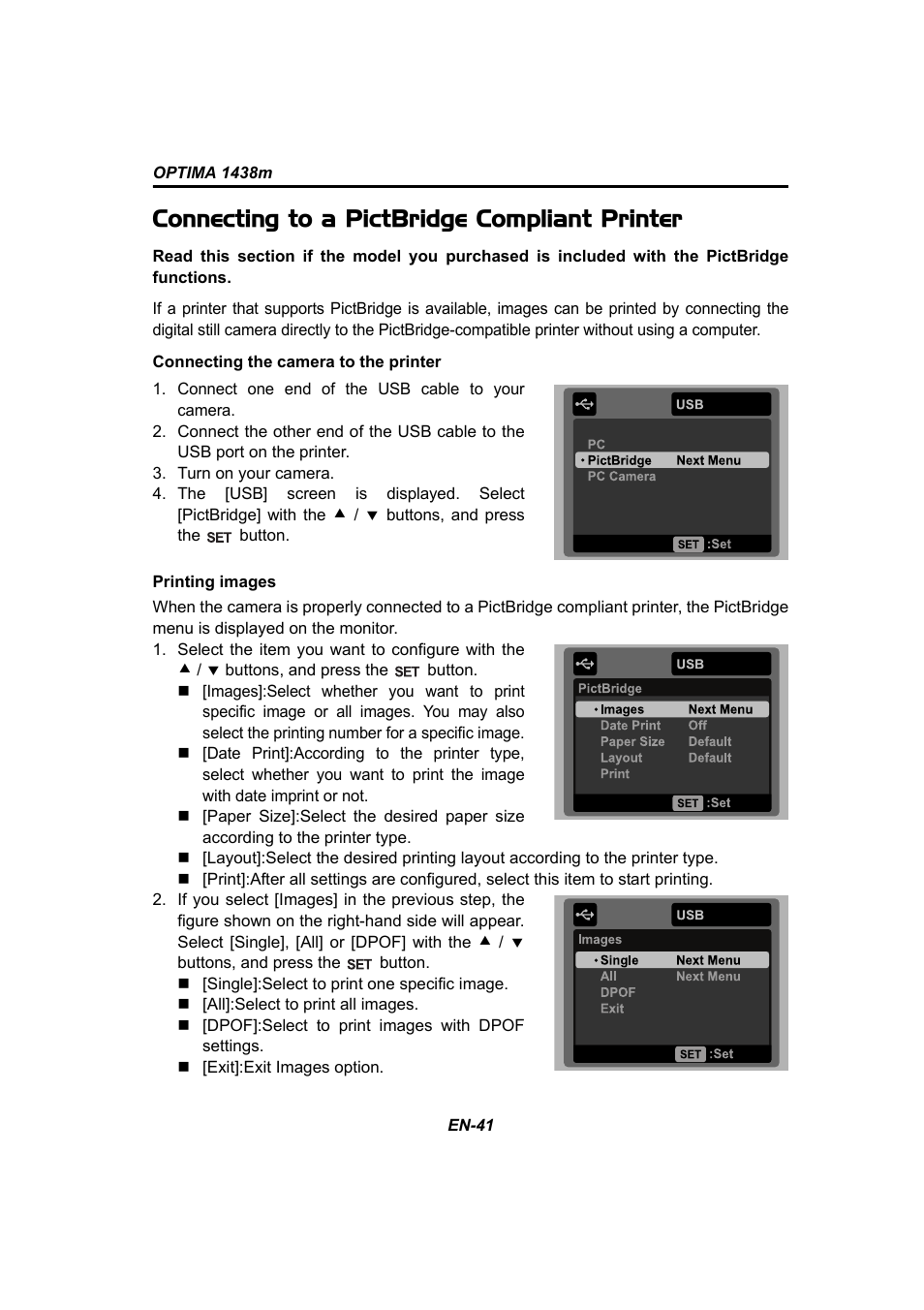 Connecting to a pictbridge compliant printer | Panasonic 1438M User Manual | Page 42 / 44