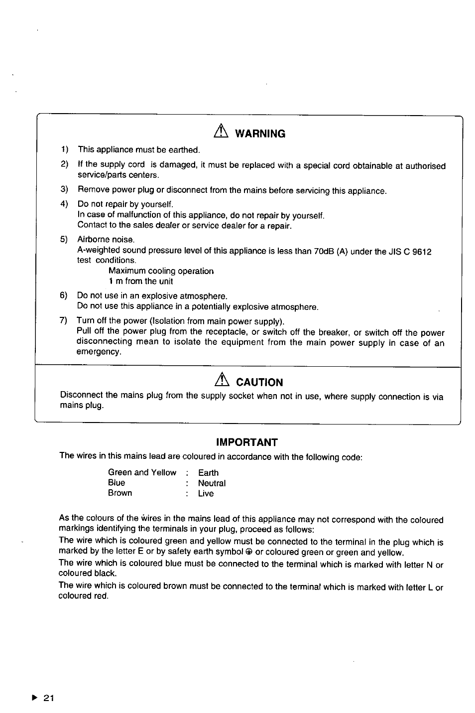 Warning, Ix caution, Important | Panasonic CSXC181KP User Manual | Page 22 / 48