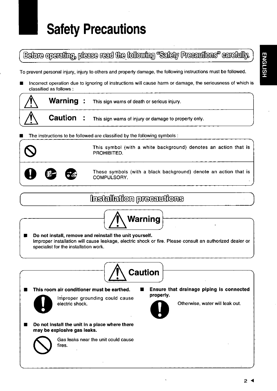 Safety precautions, F\ warning | Panasonic CSXC181KP User Manual | Page 3 / 48