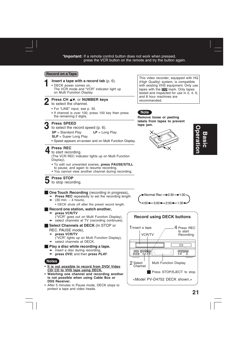 Basic operation | Panasonic PV-D4742 User Manual | Page 21 / 60