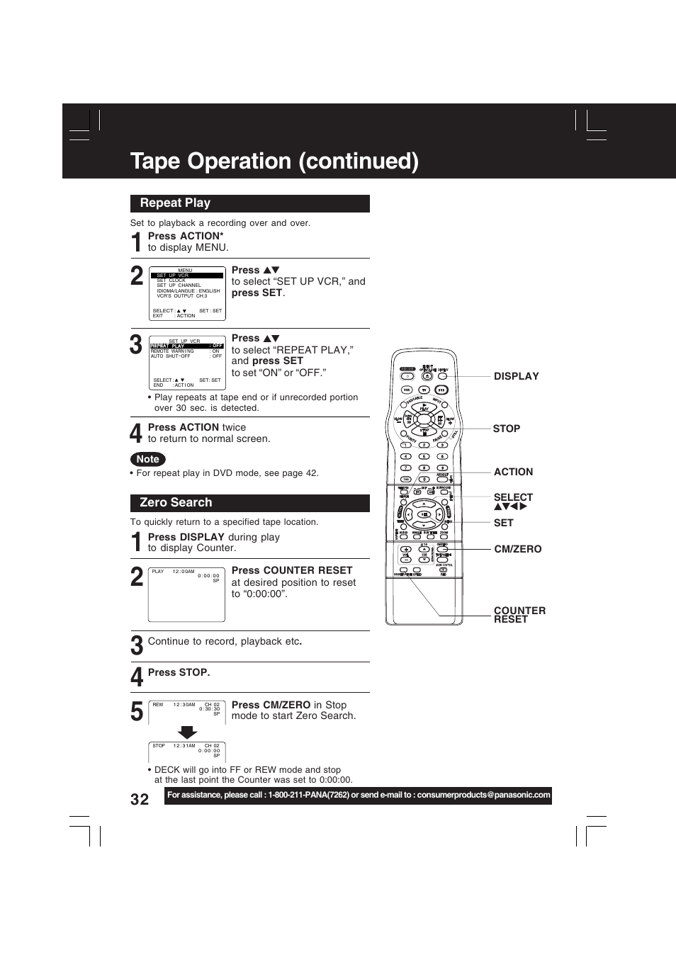 Tape operation (continued) | Panasonic PV-D4742 User Manual | Page 32 / 60