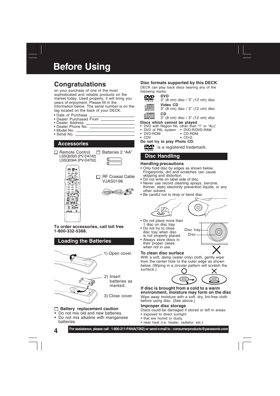 Before using | Panasonic PV-D4742 User Manual | Page 4 / 60
