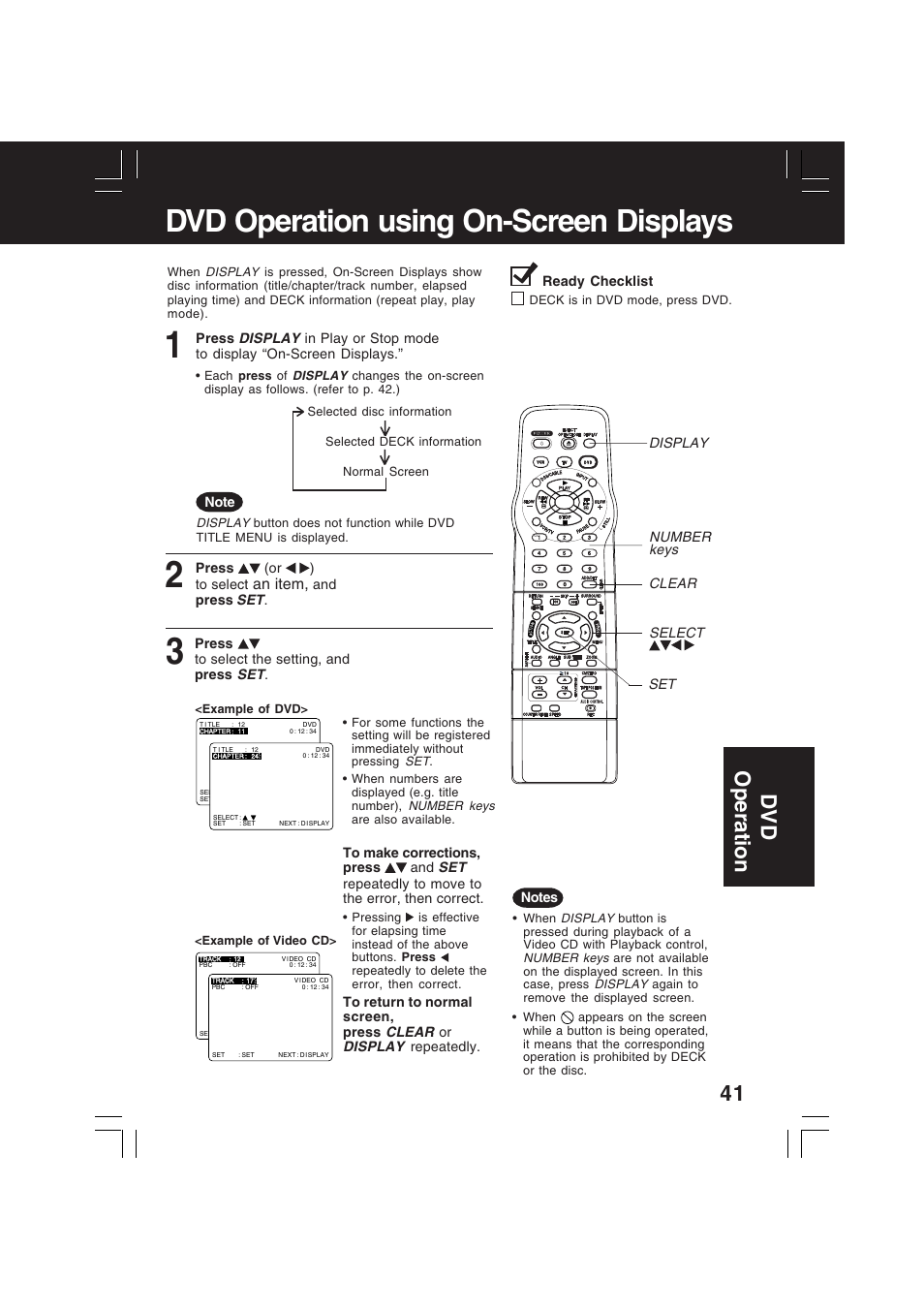 Dvd operation using on-screen displays, Dv d operation, An item | Panasonic PV-D4742 User Manual | Page 41 / 60
