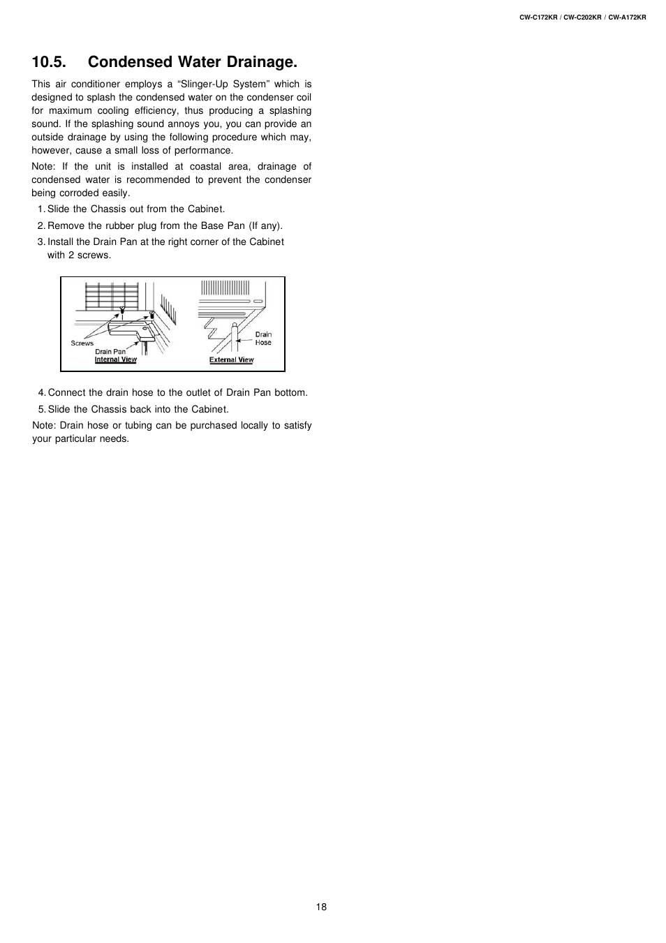 Condensed water drainage | Panasonic CW-C172KR User Manual | Page 8 / 8