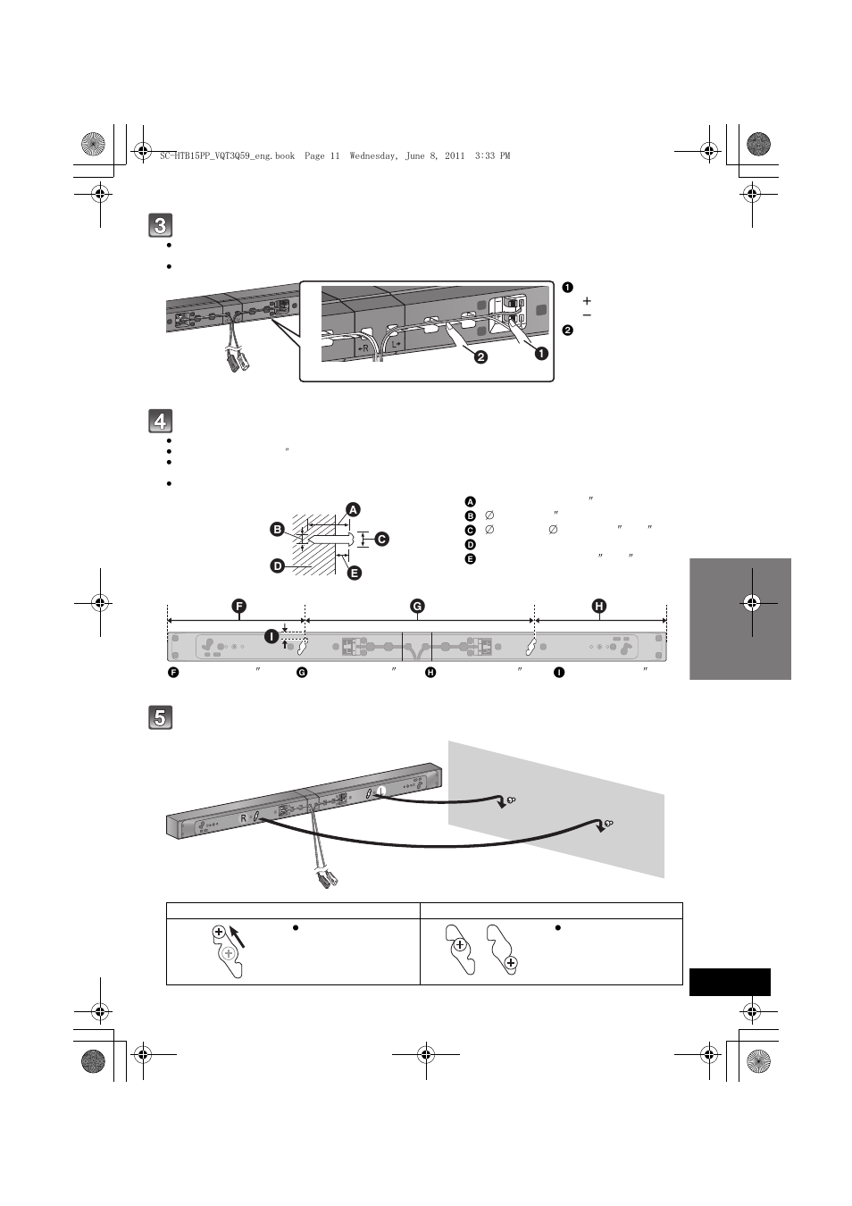 Connect the speaker cables, Drive a screw (not supplied) into the wall | Panasonic HDMI SC-HTB15 User Manual | Page 11 / 32