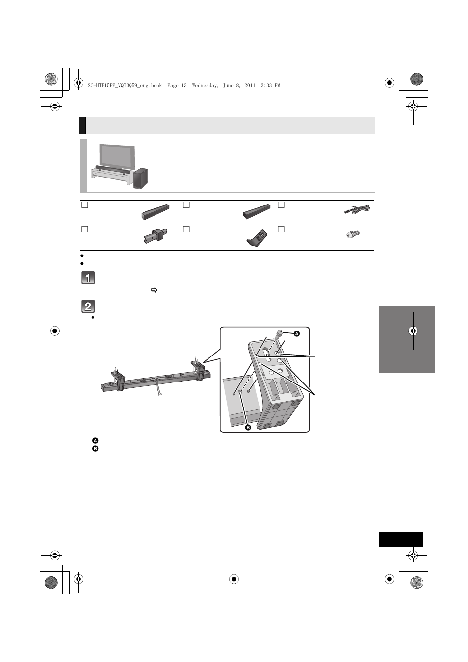 When placing the speakers on a table, Place the speakers using the stands | Panasonic HDMI SC-HTB15 User Manual | Page 13 / 32