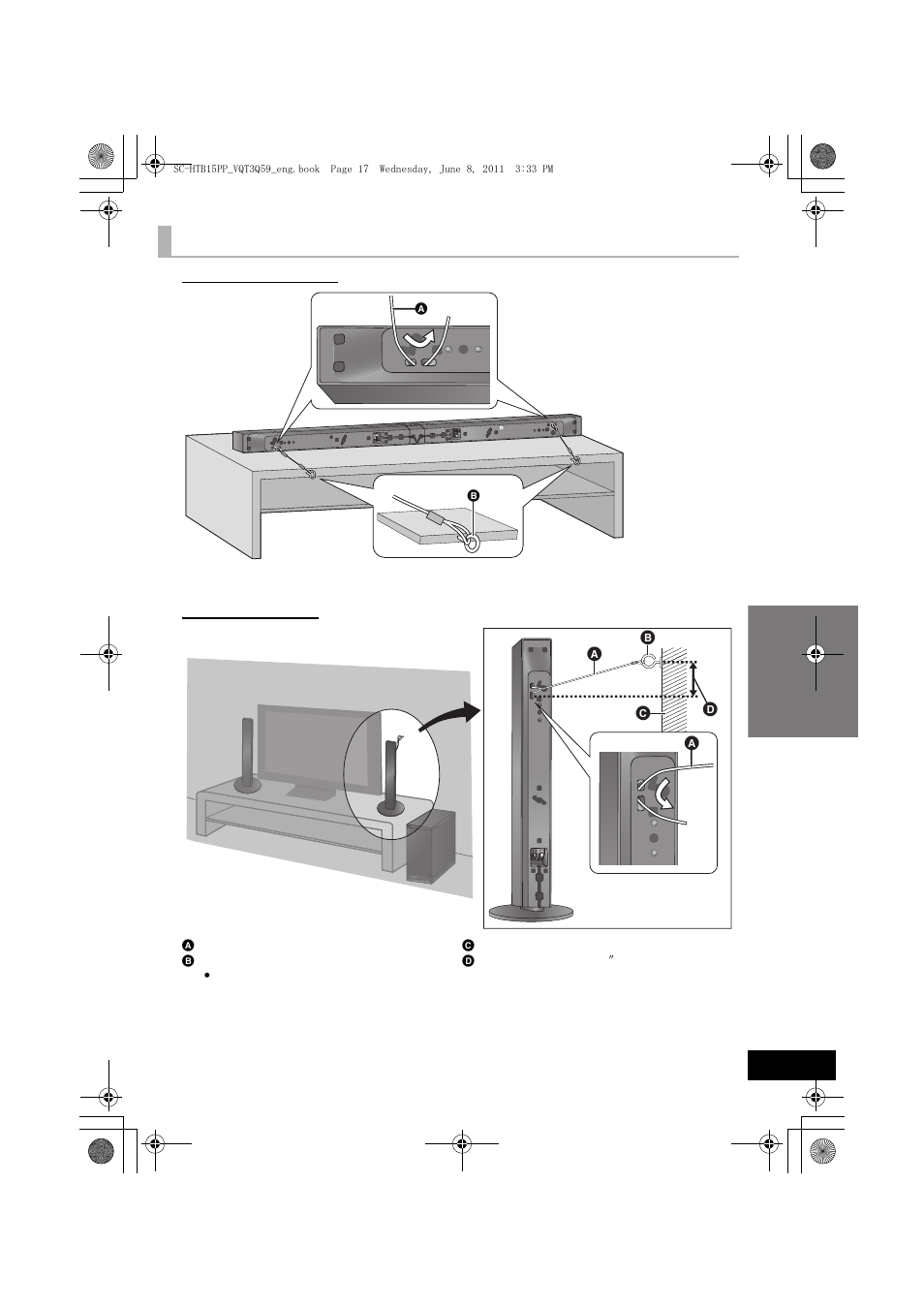 When placing the speakers on a table | Panasonic HDMI SC-HTB15 User Manual | Page 17 / 32