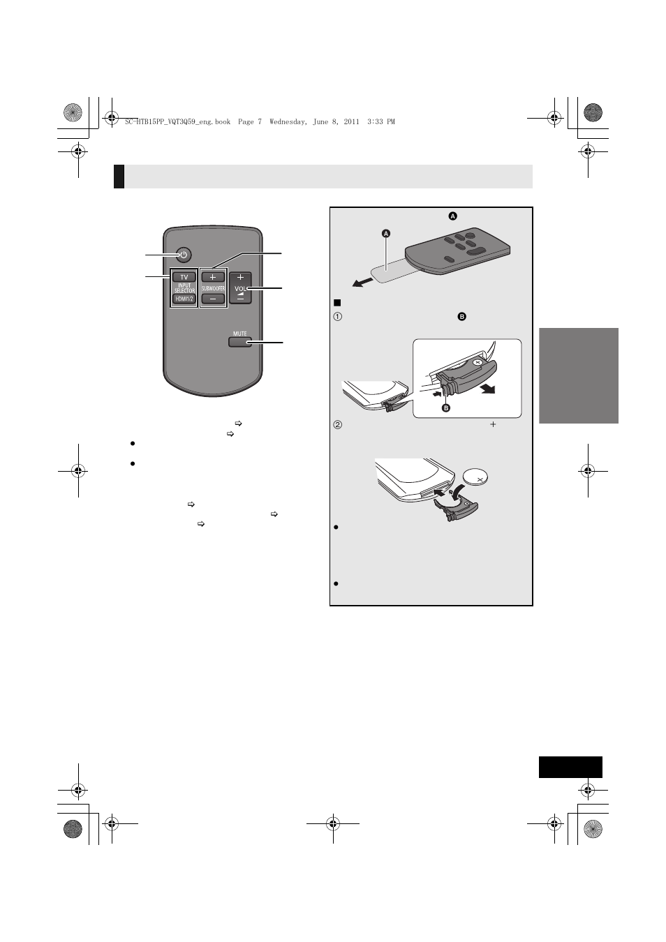 Remote control | Panasonic HDMI SC-HTB15 User Manual | Page 7 / 32