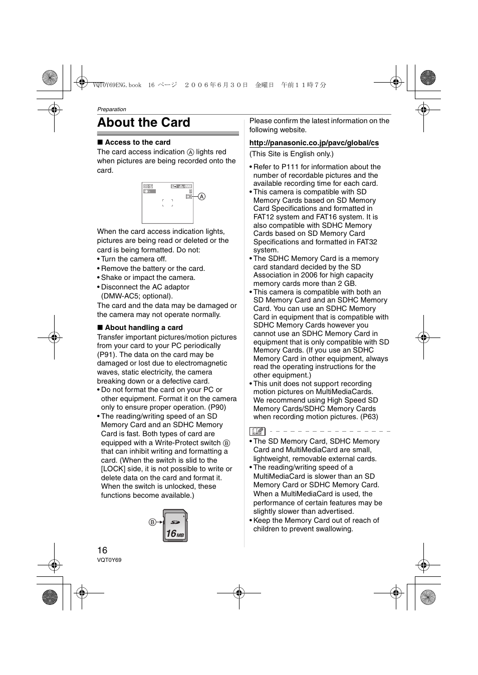 About the card | Panasonic DMC-FX3 User Manual | Page 16 / 128