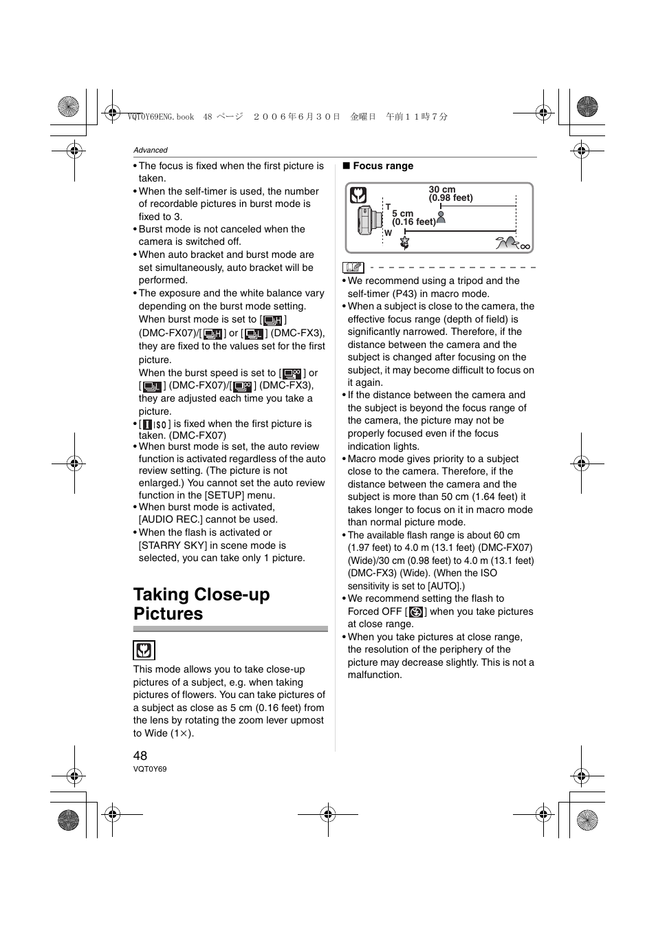 Taking close-up pictures | Panasonic DMC-FX3 User Manual | Page 48 / 128