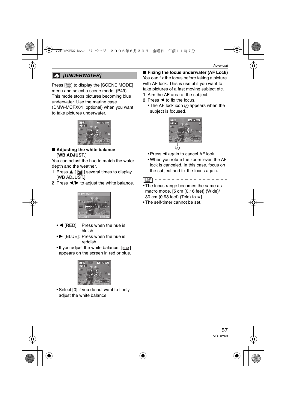 Underwater | Panasonic DMC-FX3 User Manual | Page 57 / 128