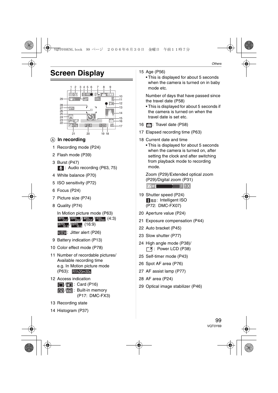 Others, Screen display | Panasonic DMC-FX3 User Manual | Page 99 / 128