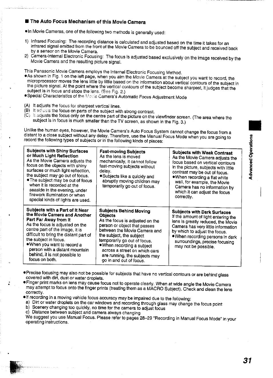 The auto focus mechanism of this movie camera | Panasonic NV-S99A User Manual | Page 31 / 65