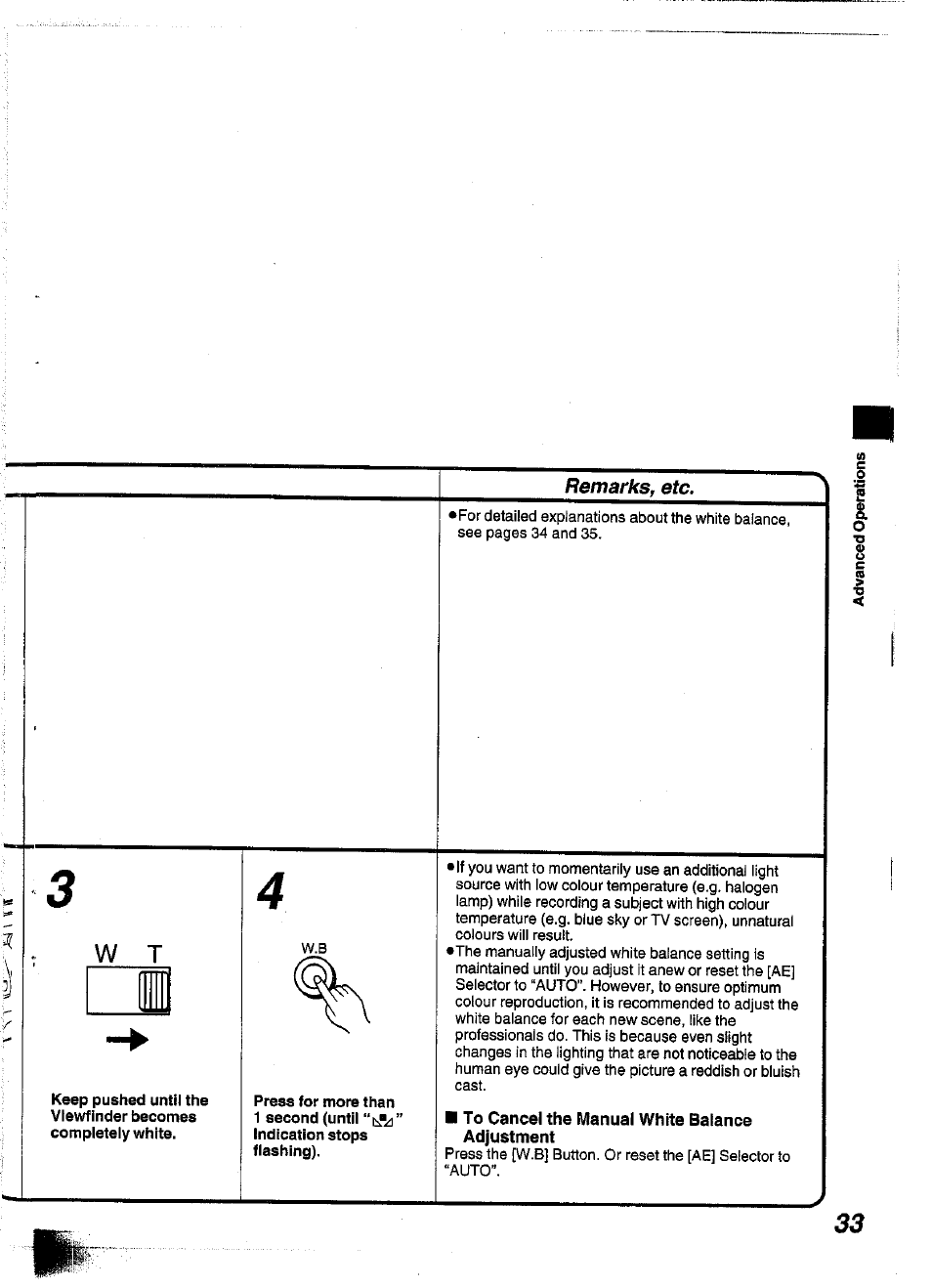 To cancel the manual white balance adjustment | Panasonic NV-S99A User Manual | Page 33 / 65