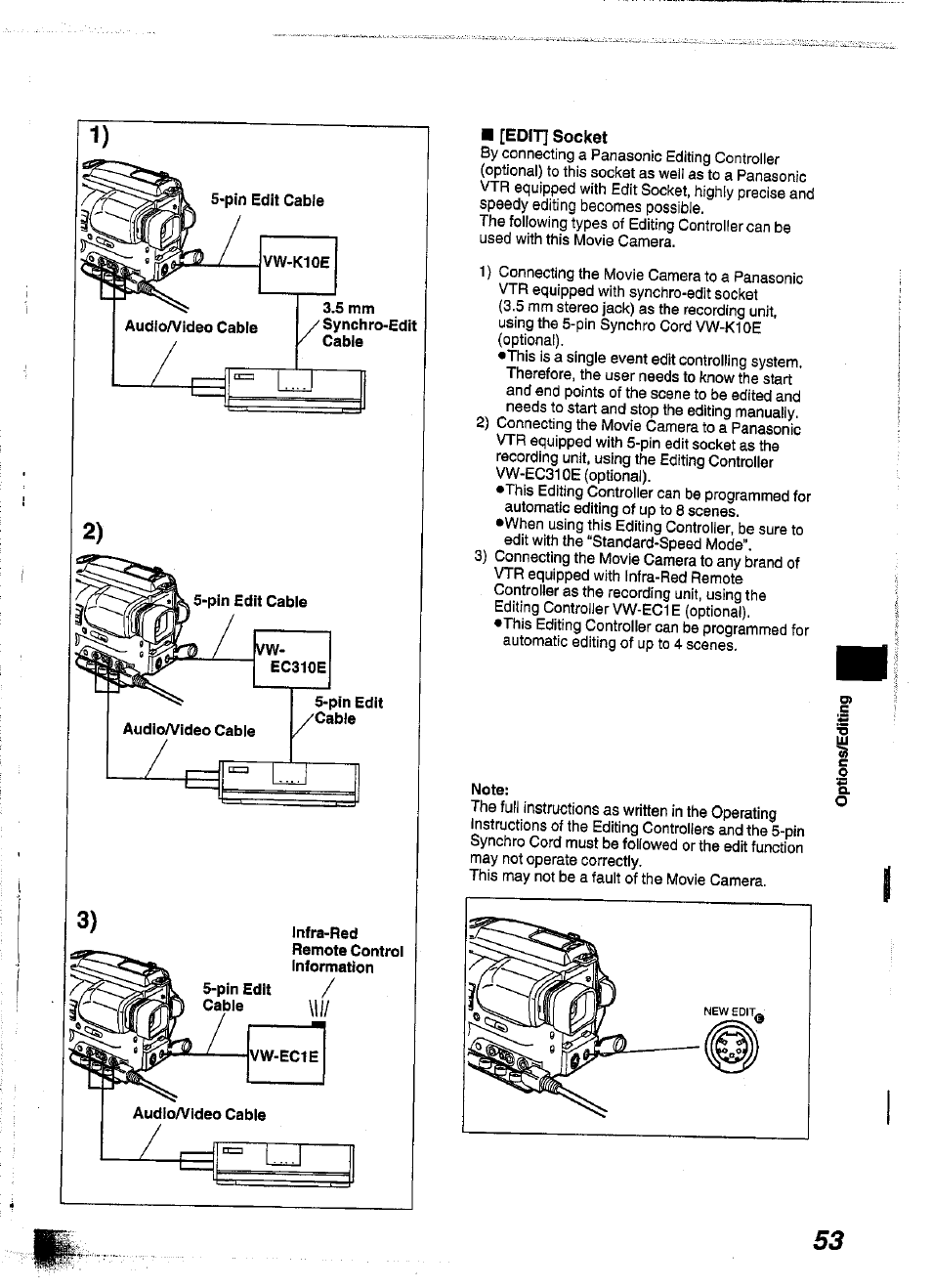 Infra-red remote control information, Pin edit, Edit] socket | Note | Panasonic NV-S99A User Manual | Page 52 / 65