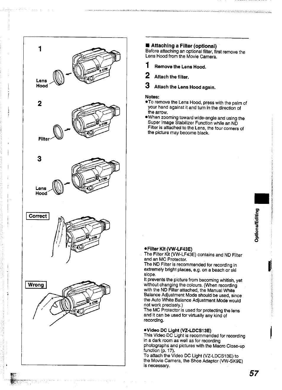 Attaching a filter (optional) | Panasonic NV-S99A User Manual | Page 56 / 65