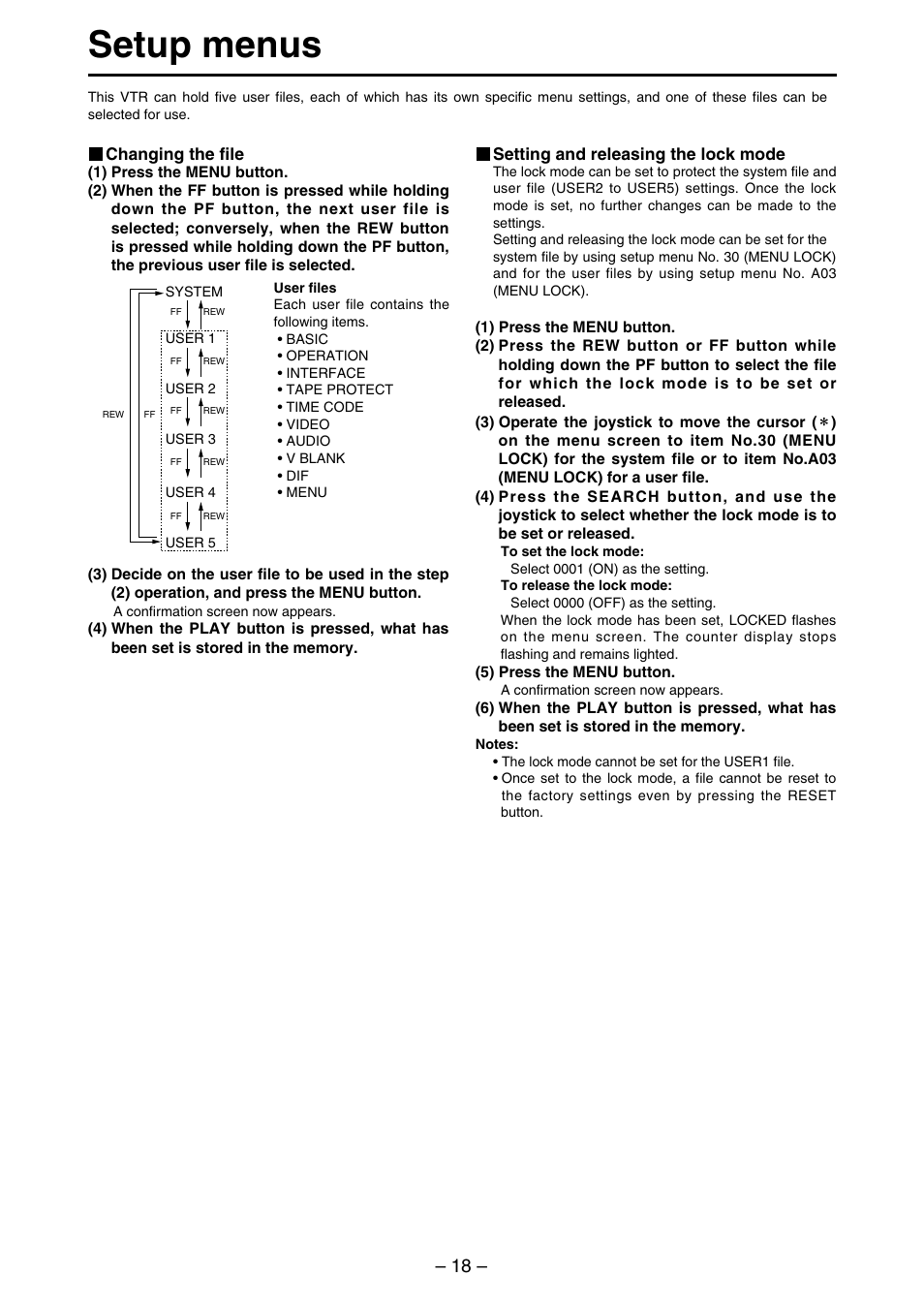 Setup menus | Panasonic AJ-SDd93 User Manual | Page 18 / 46