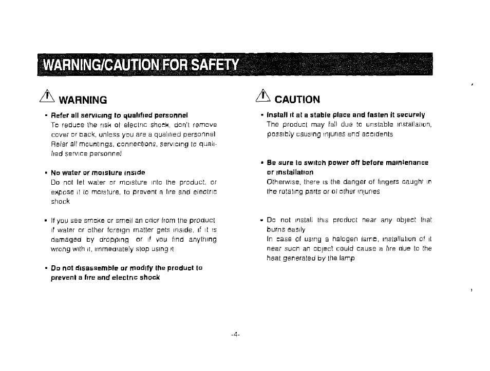 Warning, Caution, Warning/caution for safety | Panasonic AW-CH600 User Manual | Page 4 / 16