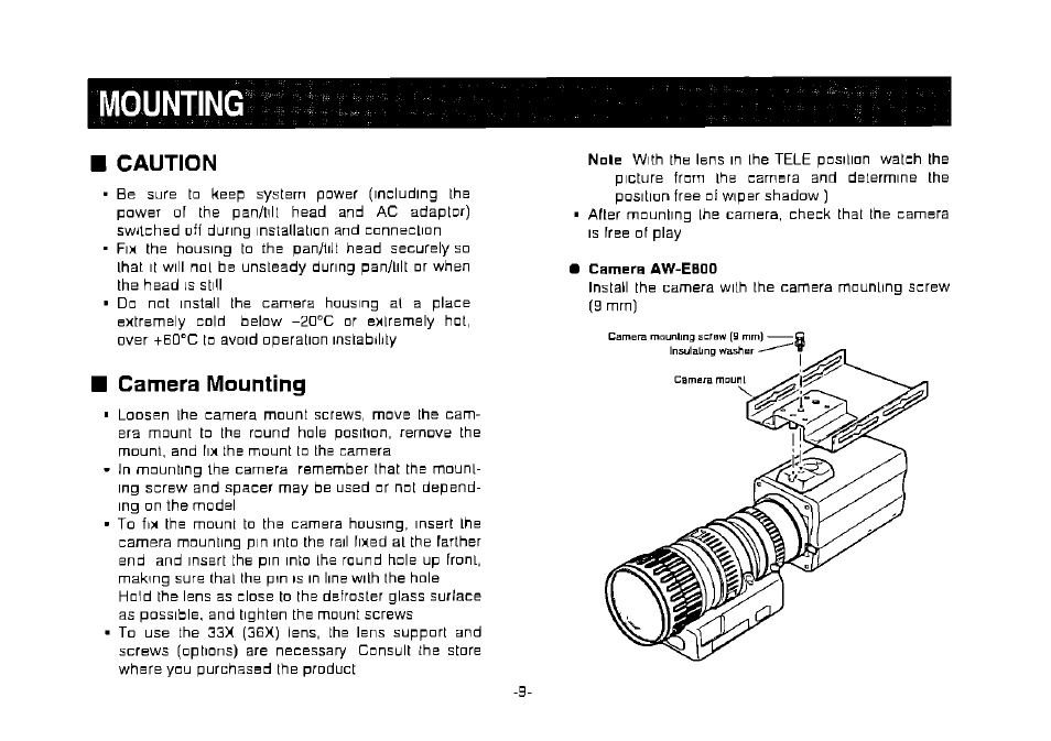 Caution, Camera mounting | Panasonic AW-CH600 User Manual | Page 9 / 16