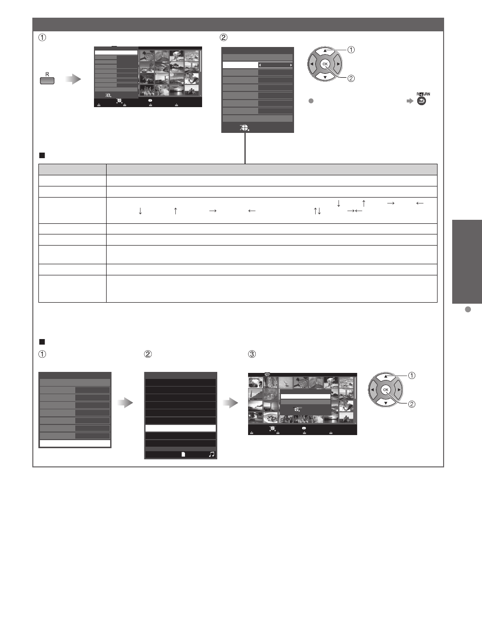 Using media player slideshow, Basic, Display “slideshow settings | Adjust items and select “slideshow start, Slideshow settings, Example), Select ok | Panasonic TC-60PS34 User Manual | Page 25 / 64