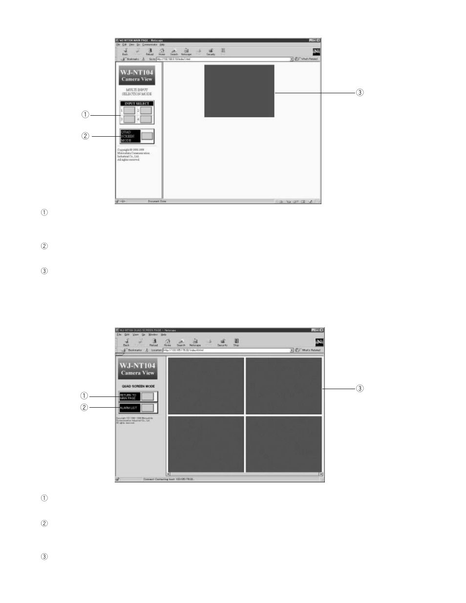 Multi input selection mode, Quad screen mode [index4.html | Panasonic WJ-NT104 User Manual | Page 31 / 84