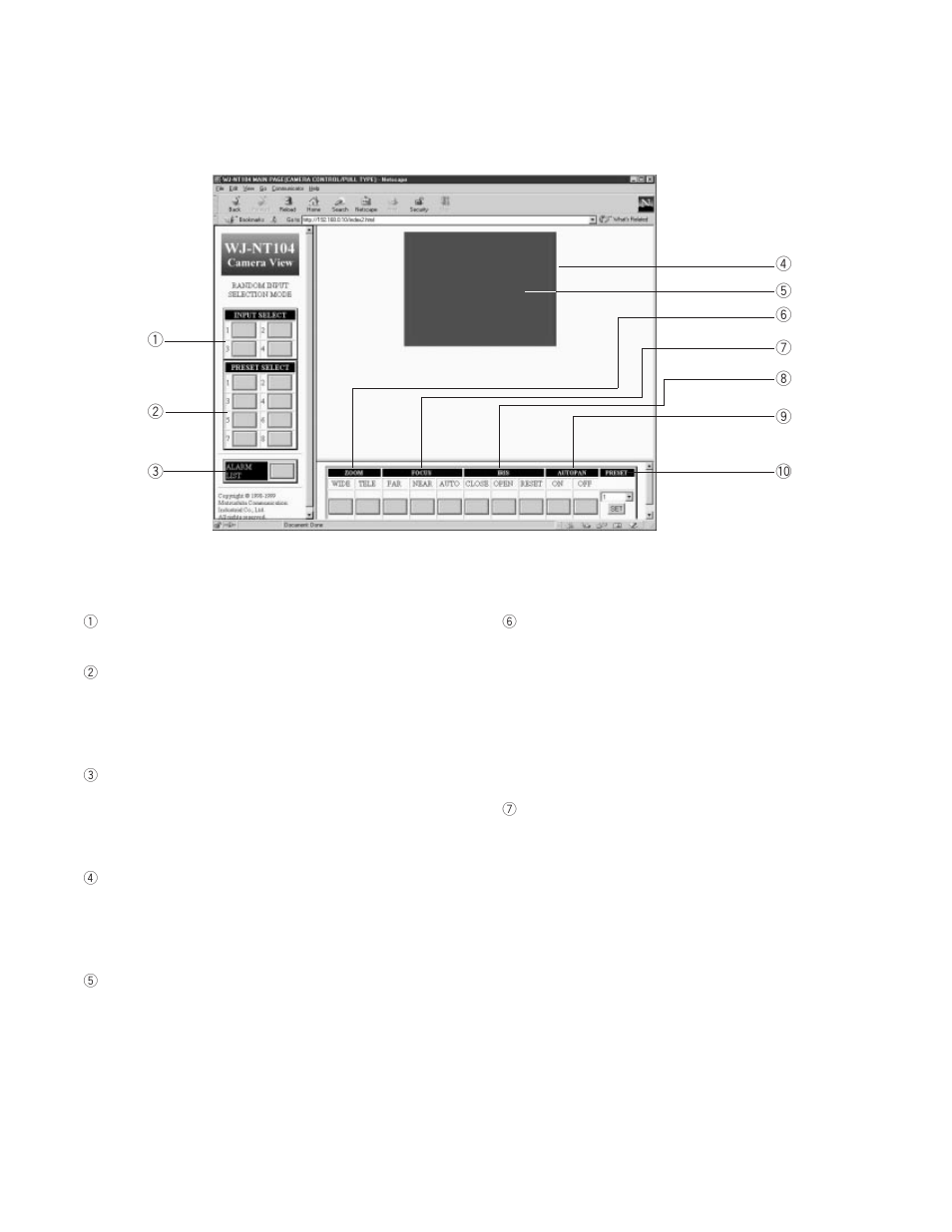 Random input selection mode, Main page (with camera control), Index2.html] ● random input selection mode | Panasonic WJ-NT104 User Manual | Page 32 / 84
