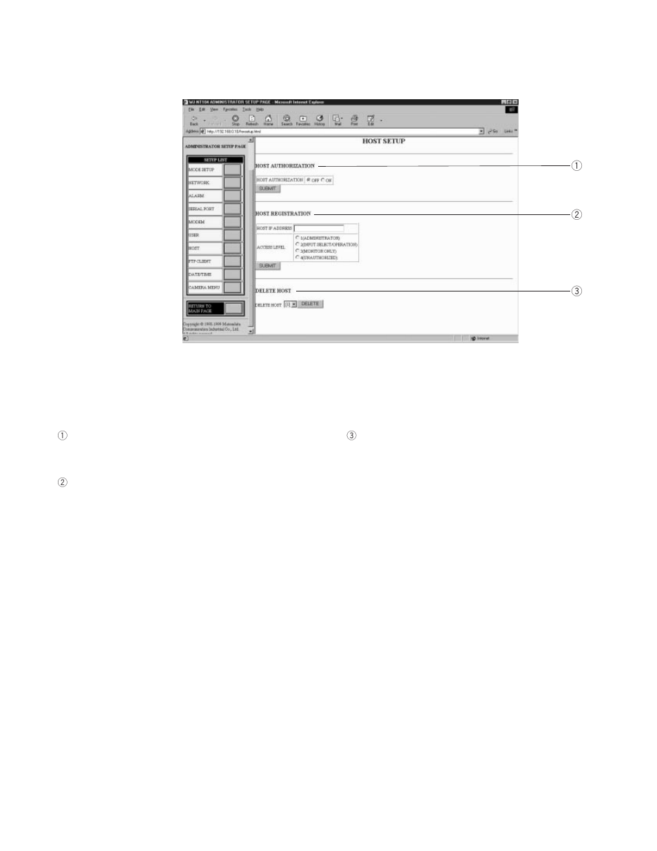 Host setup | Panasonic WJ-NT104 User Manual | Page 49 / 84