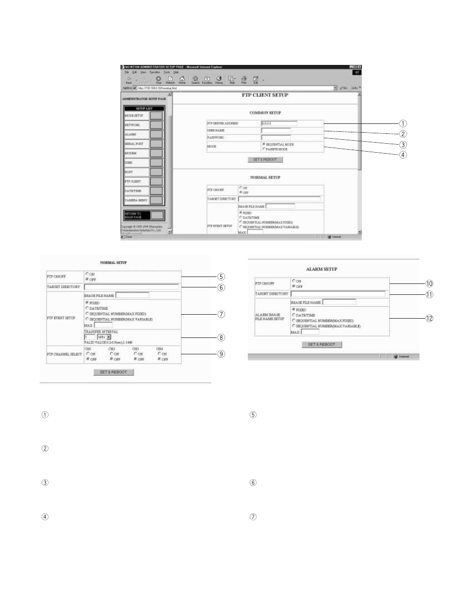 Ftp client setup, Common setup, Normal setup | Panasonic WJ-NT104 User Manual | Page 50 / 84