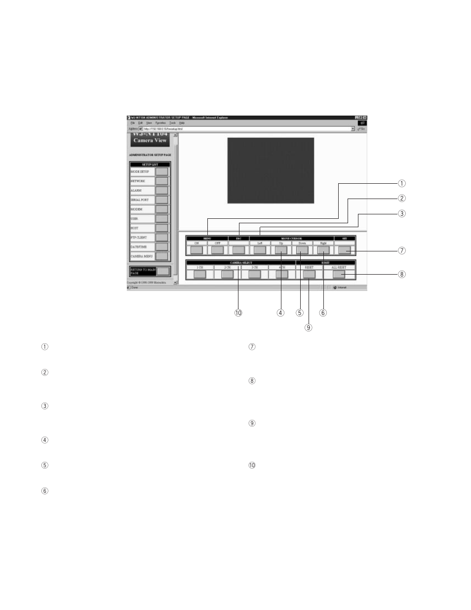 Camera menu setup | Panasonic WJ-NT104 User Manual | Page 53 / 84