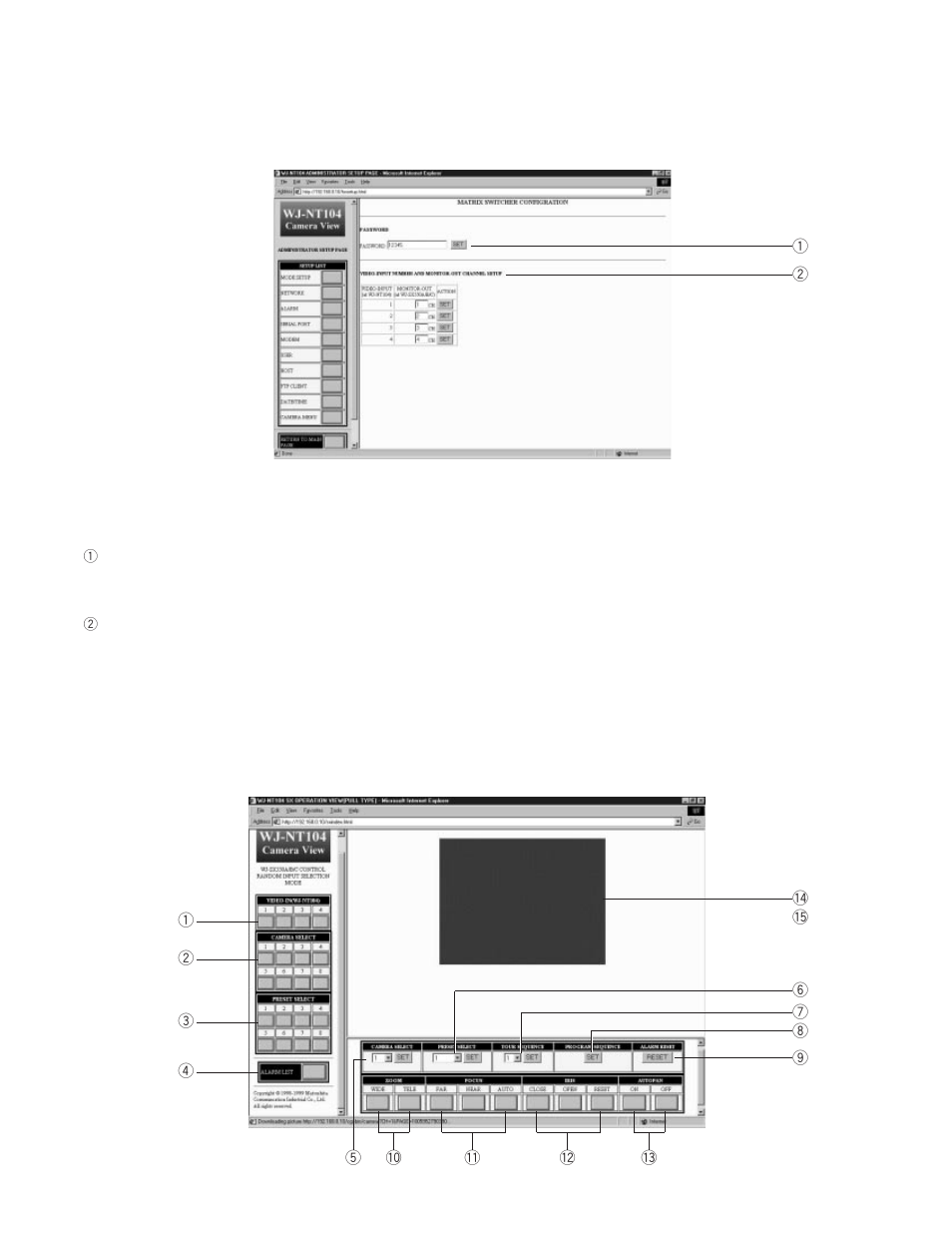 Setup, Control operation | Panasonic WJ-NT104 User Manual | Page 62 / 84