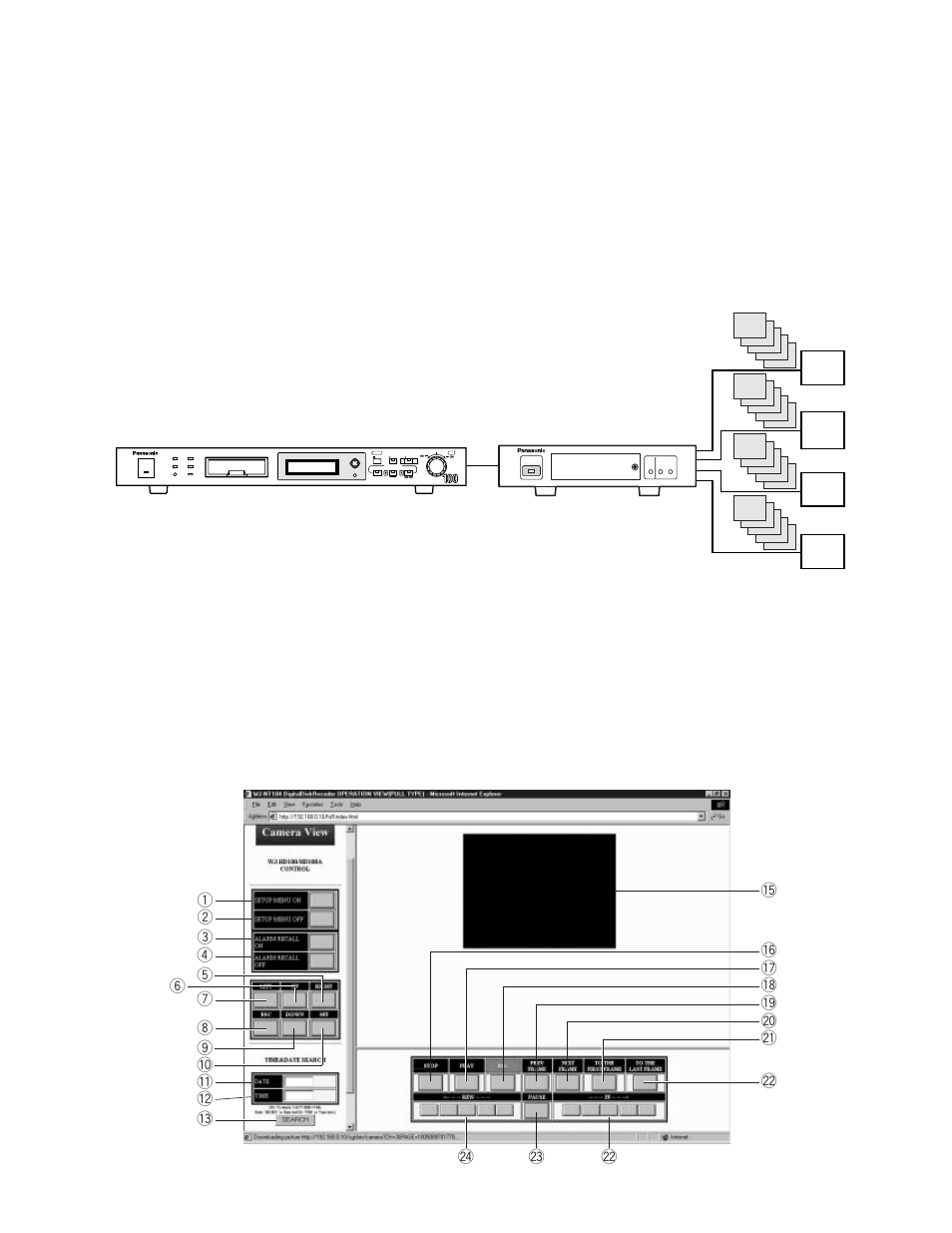 Wj-hd100 digital disk recorder control, Connections, Setup | Control operation, Fixed input selection mode | Panasonic WJ-NT104 User Manual | Page 67 / 84