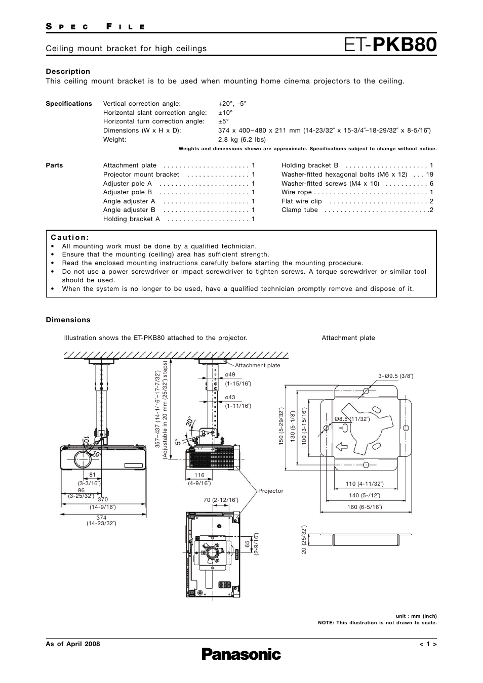 Panasonic Ceiling Mount Bracket ET-PKB80 User Manual | 1 page