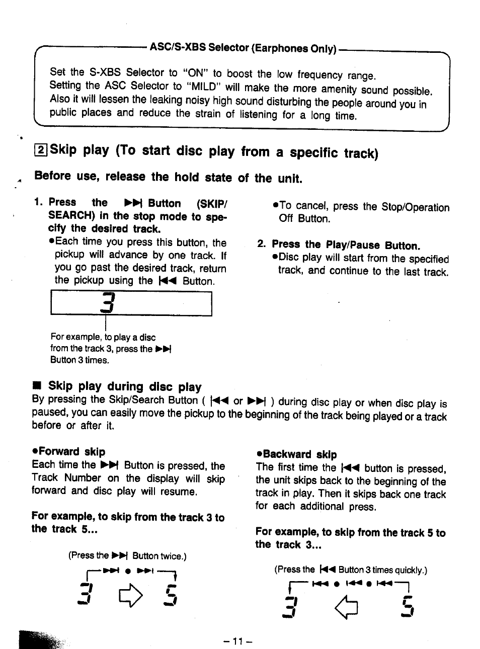 Before use, release the hold state of the unit, N skip play during disc play, I" o s | Panasonic SL-XP700 User Manual | Page 11 / 20