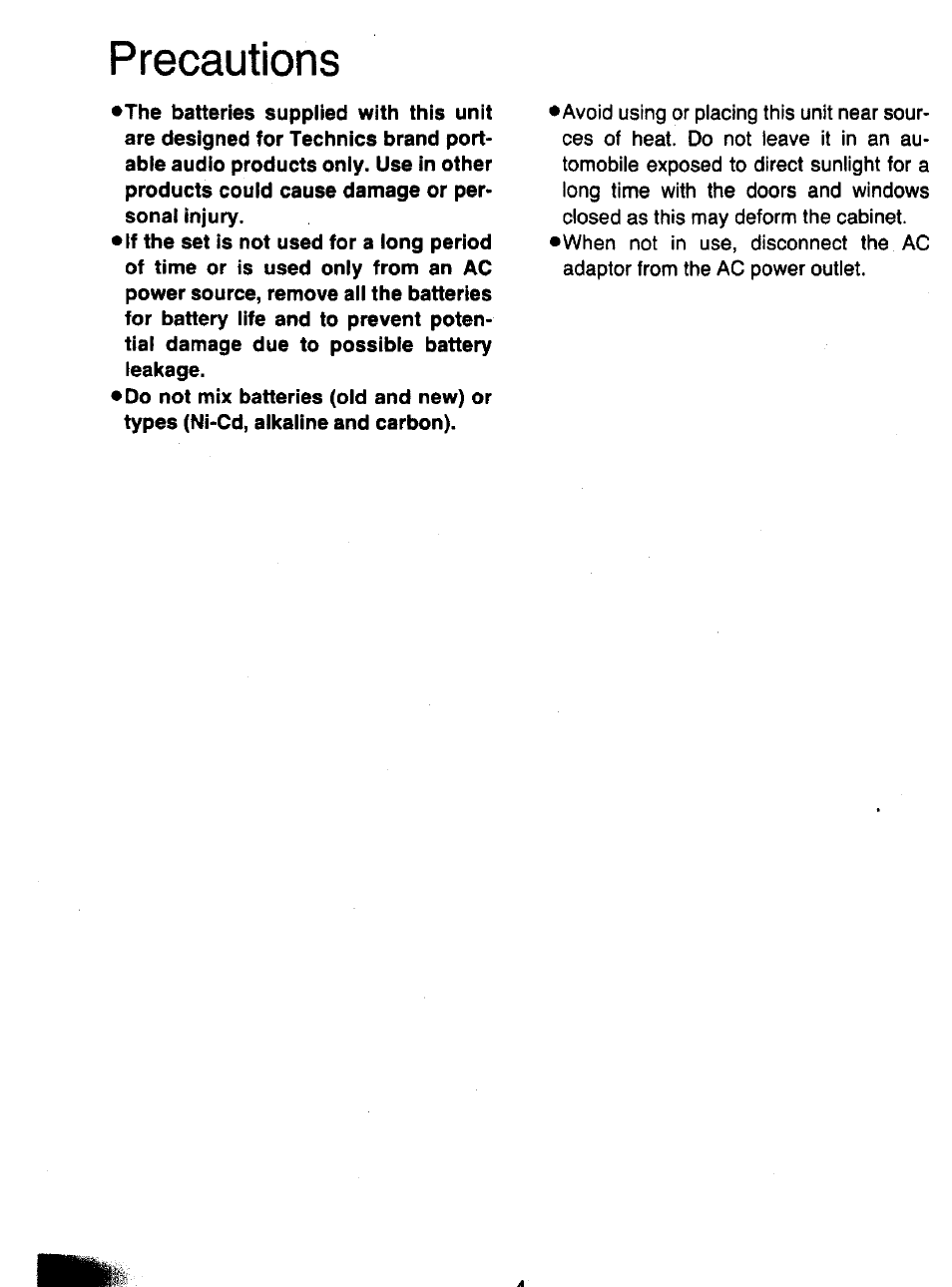 Precautions | Panasonic SL-XP700 User Manual | Page 4 / 20