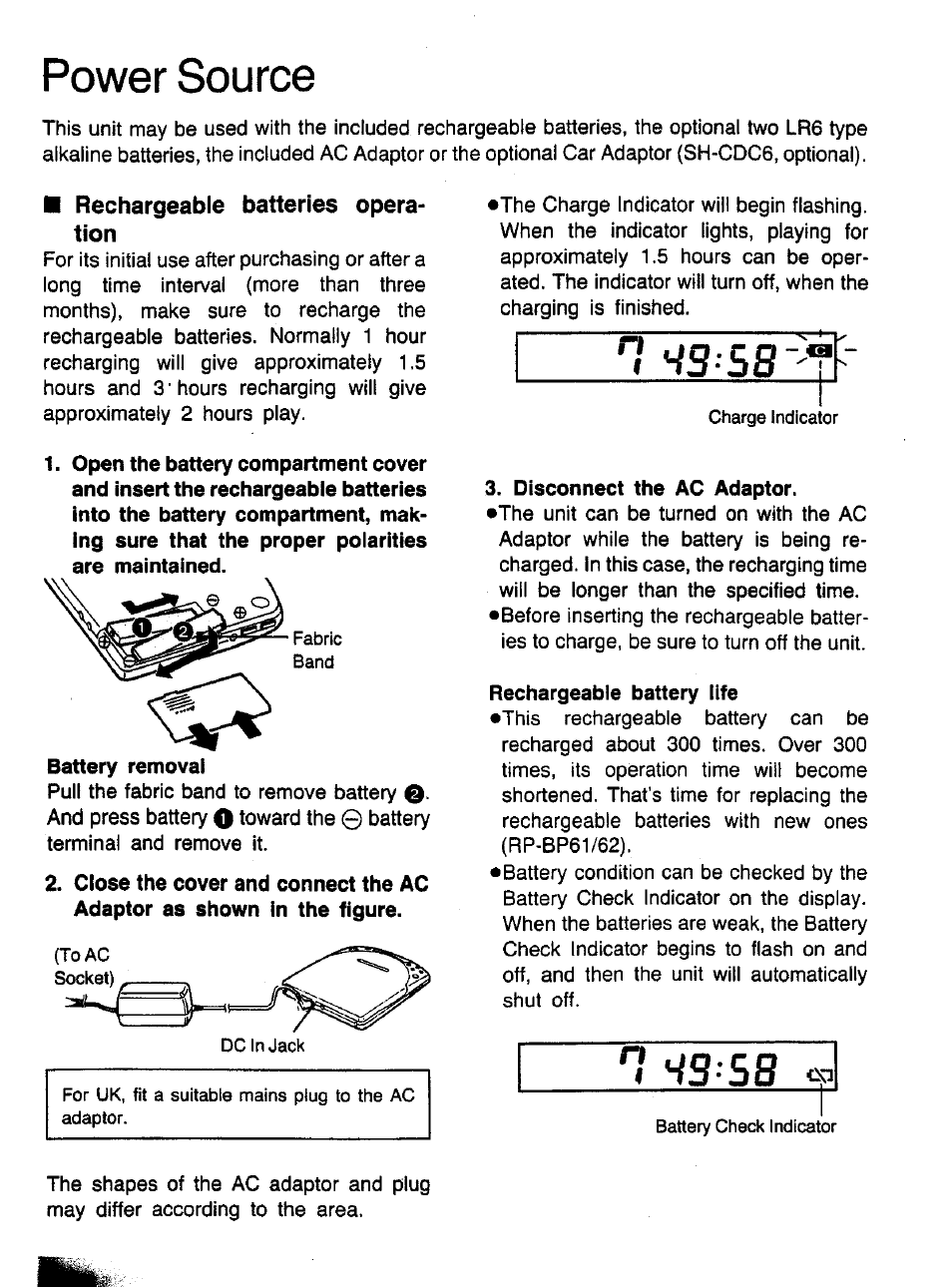 M rechargeable batteries operation, Power source, T ws-s8 | I^ 3 s 8 | Panasonic SL-XP700 User Manual | Page 5 / 20