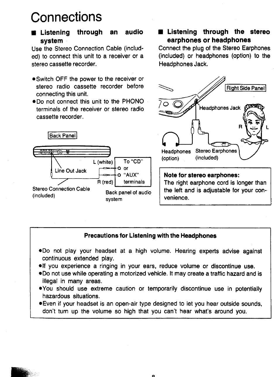 Listening through an audio system, Connections | Panasonic SL-XP700 User Manual | Page 8 / 20