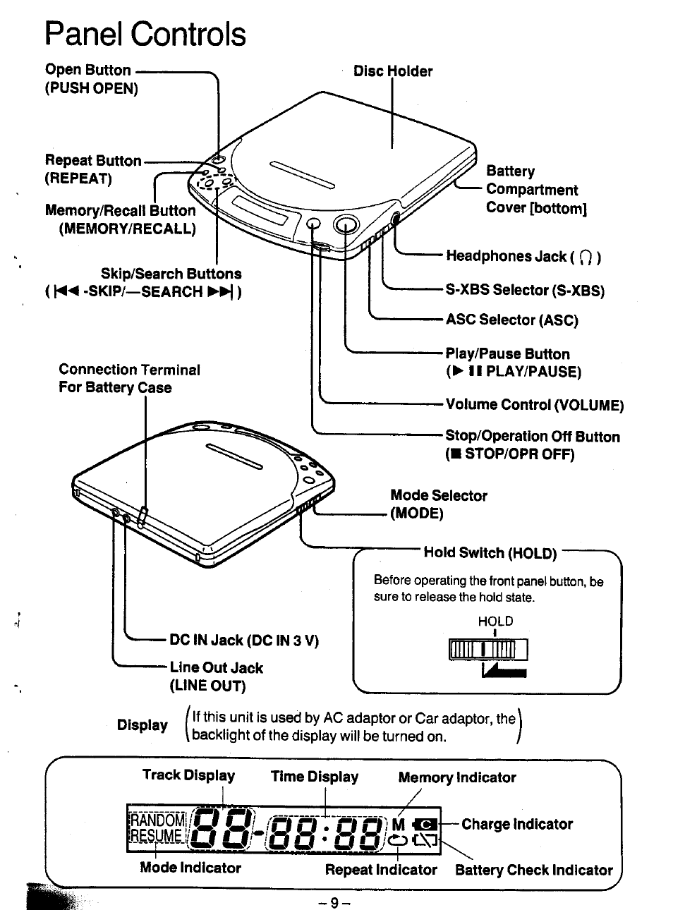 Panel controls, Random | Panasonic SL-XP700 User Manual | Page 9 / 20