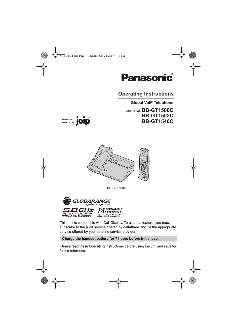 Panasonic BB-GT1500C User Manual | 108 pages