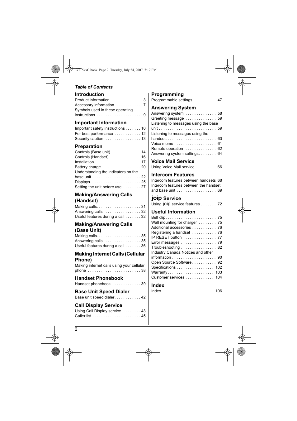 Panasonic BB-GT1500C User Manual | Page 2 / 108