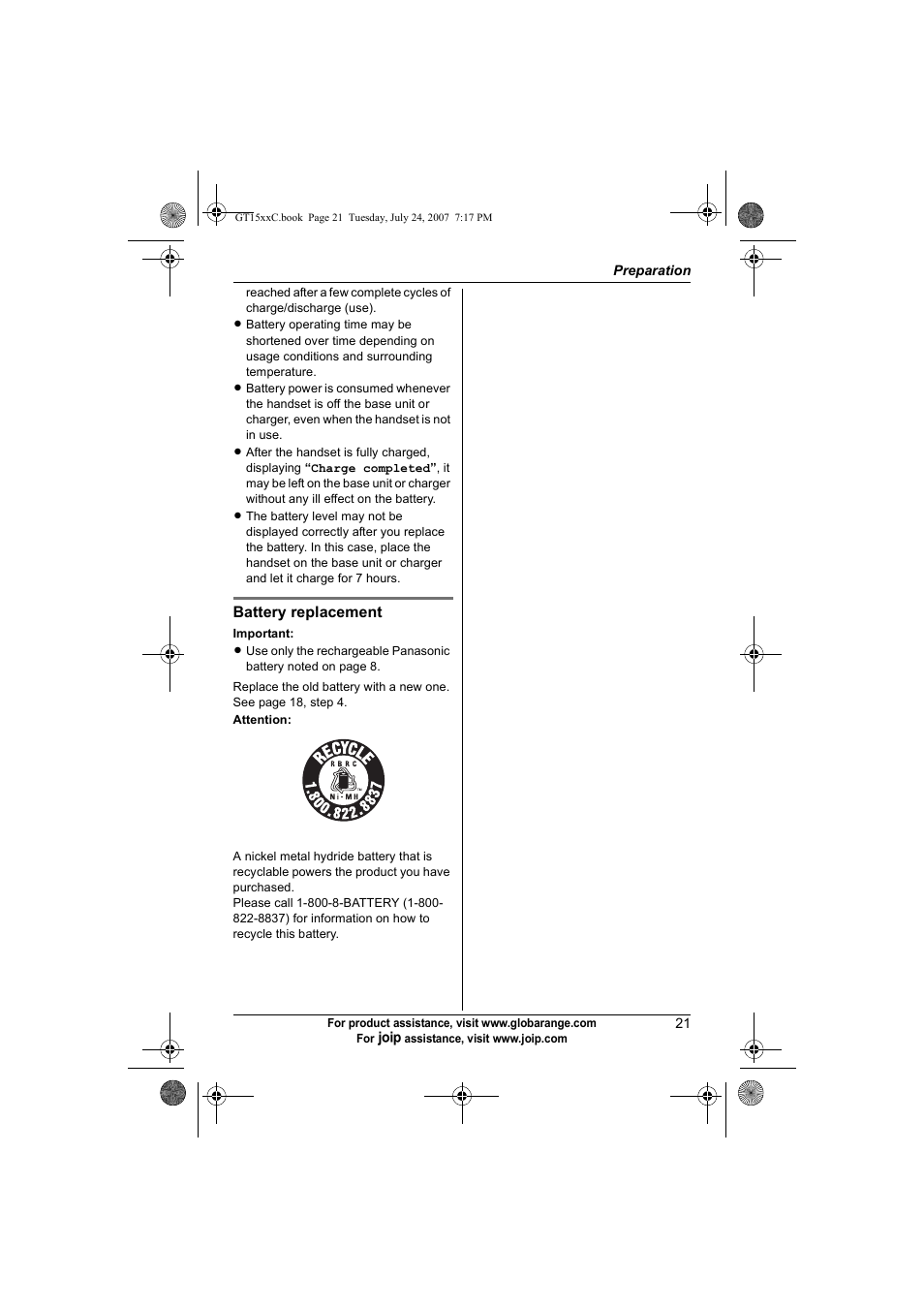 Panasonic BB-GT1500C User Manual | Page 21 / 108