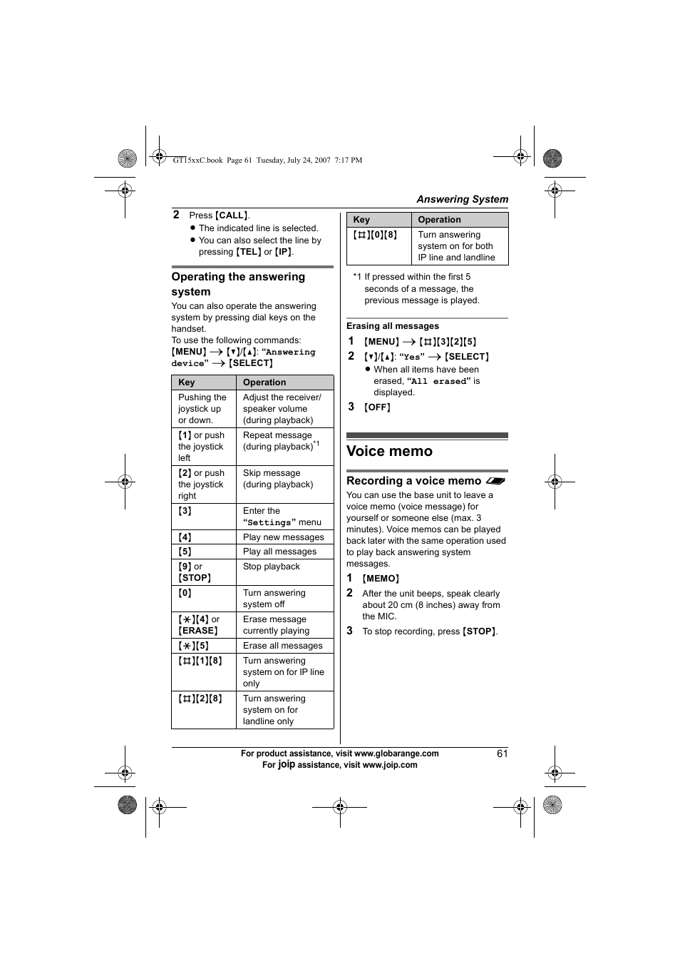 Voice memo | Panasonic BB-GT1500C User Manual | Page 61 / 108