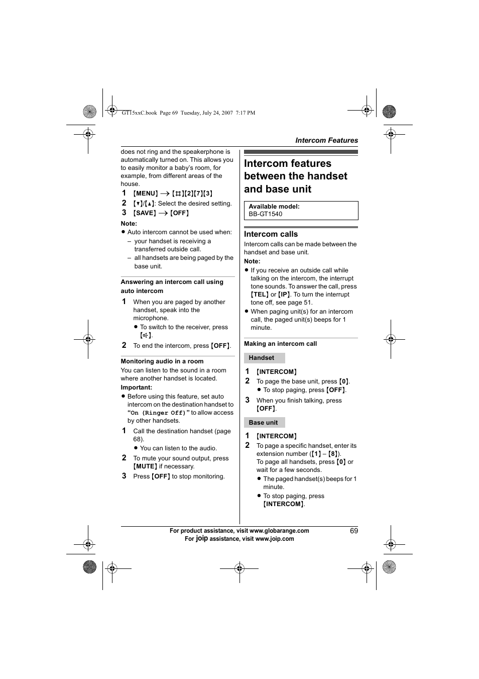 Panasonic BB-GT1500C User Manual | Page 69 / 108