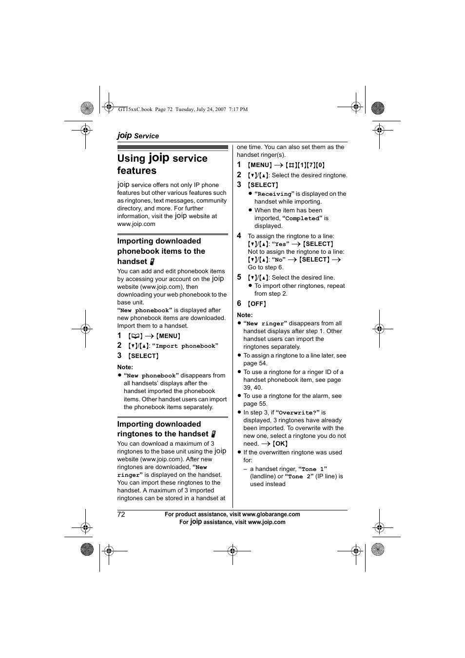 A service, Using a service features, Using a | Panasonic BB-GT1500C User Manual | Page 72 / 108