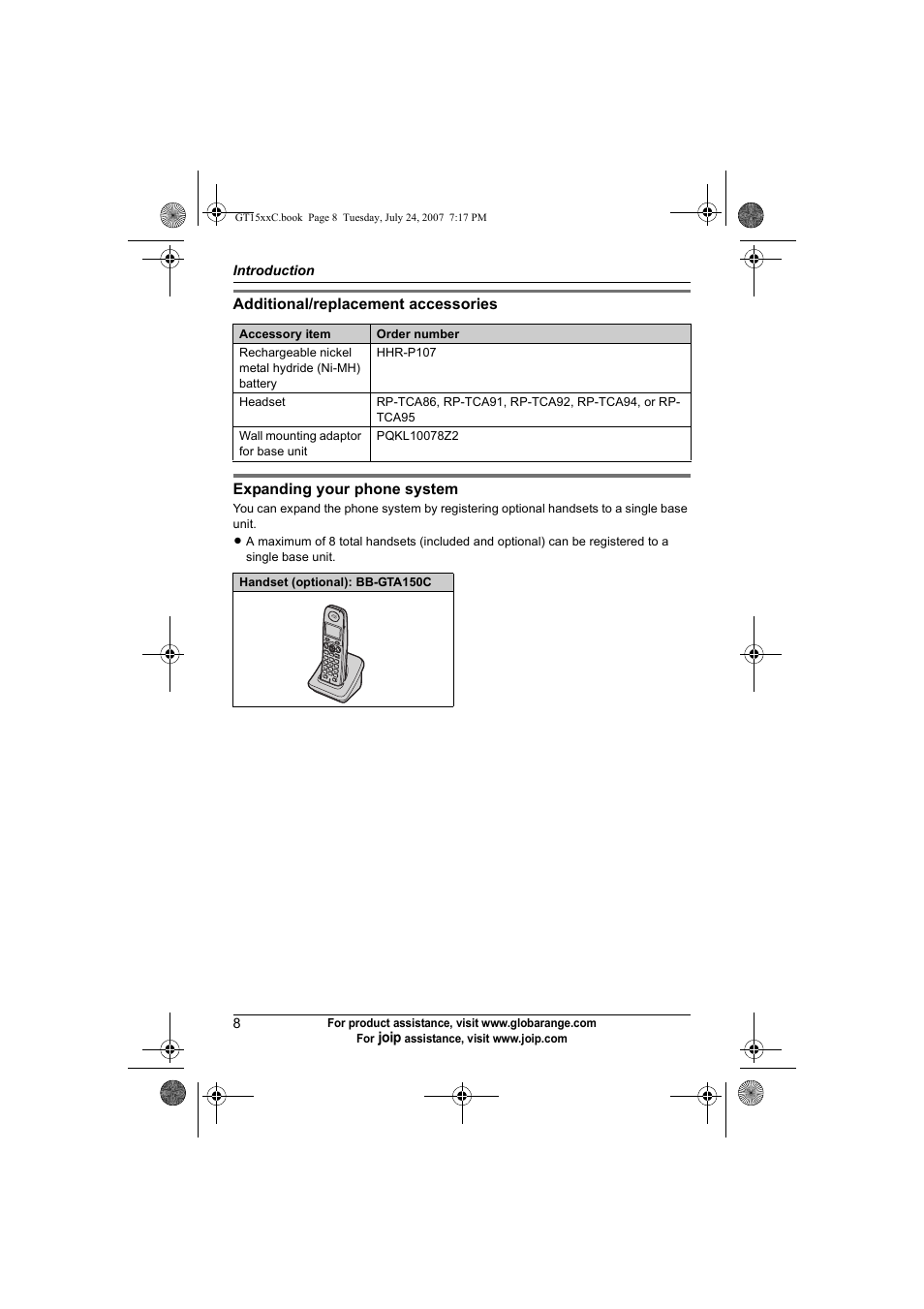 Panasonic BB-GT1500C User Manual | Page 8 / 108