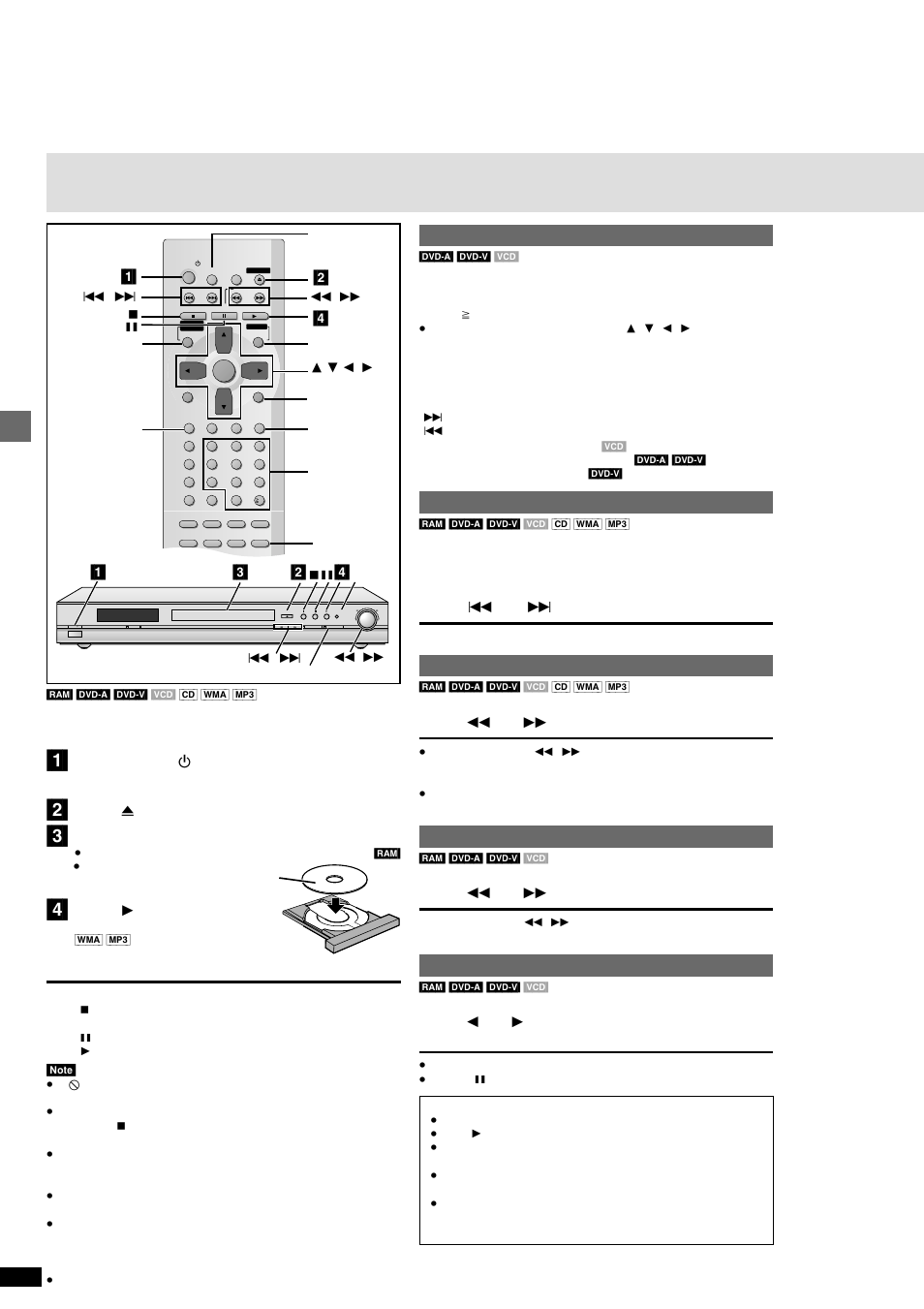 Basic operations, Basic play, When a menu screen appears on the television | Skipping items, Fast forward and rewind —search, Slow-motion play, Frame-by-frame viewing | Panasonic DVD-RP82 User Manual | Page 10 / 28