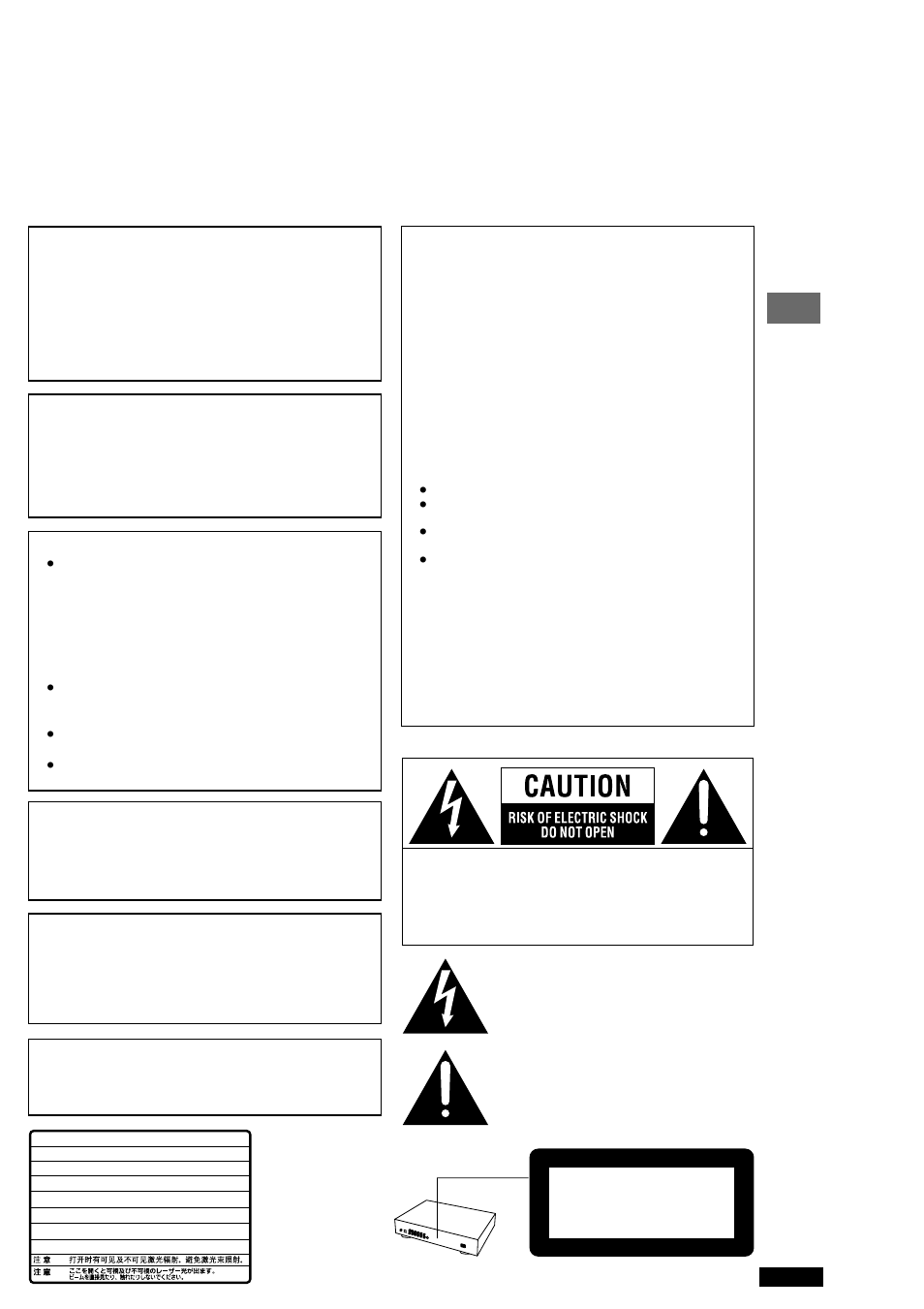 Class 1 laser product, Caution, Warning | Panasonic DVD-RP82 User Manual | Page 3 / 28