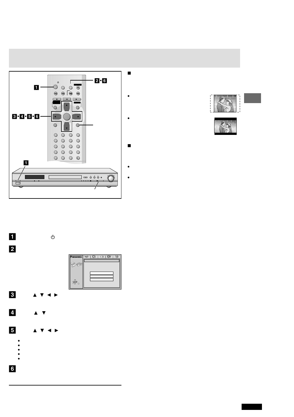 Quick setup, Getting started, Press [power í ] to turn on the unit | Press [setup] to show the quick setup screen, Press [enter] and then [setup] to end the settings, Tv aspect, Quick replay | Panasonic DVD-RP82 User Manual | Page 9 / 28